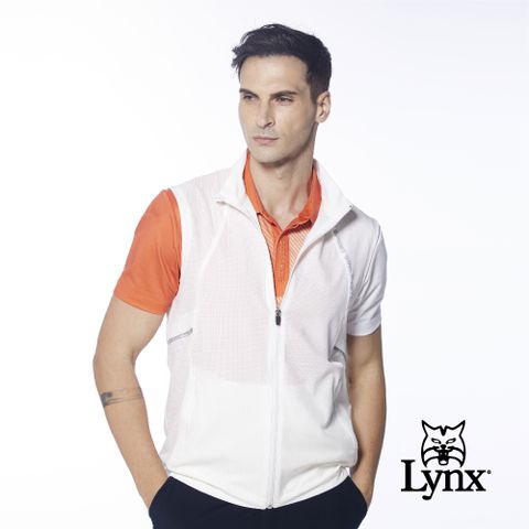 Lynx Golf 男款吸排透氣易溶紗3M反光印花網布剪接拉鍊口袋無袖背心(二色)