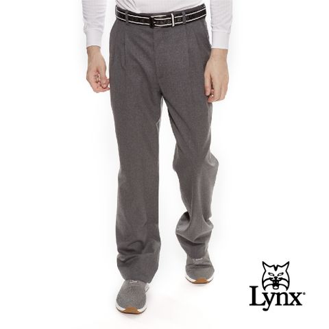 【Lynx Golf】男款歐洲進口布料伸縮腰頭質感毛料雙折西裝長褲(二色)