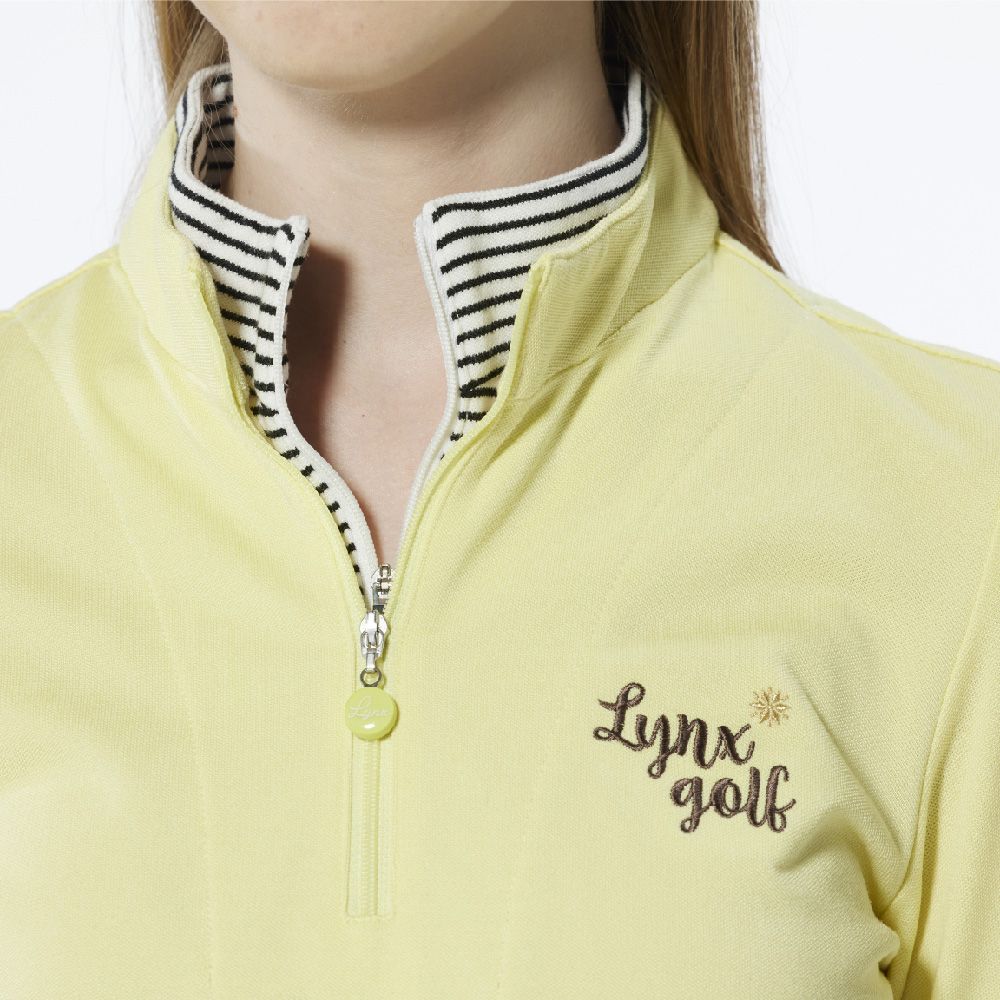 Lynx Golf 女款假兩件設計內刷毛網眼材質Lynx字樣繡花長袖立領POLO衫(二色)