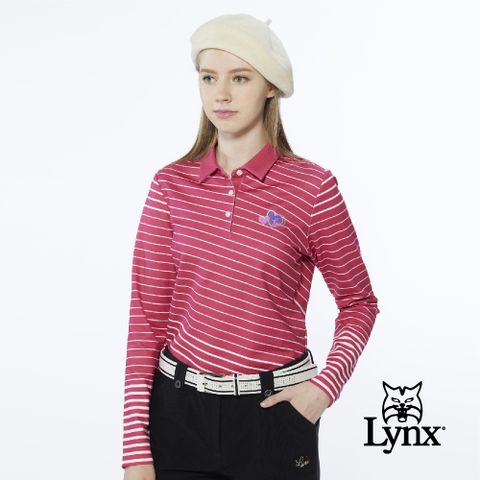 Lynx Golf 女款合身版吸排抗UV內刷毛斜條紋後背愛心印花長袖POLO衫(二色)