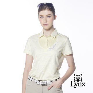 【Lynx Golf】女款吸濕排汗假兩件式滿版高爾夫球印花短袖POLO衫/高爾夫球衫(二色)