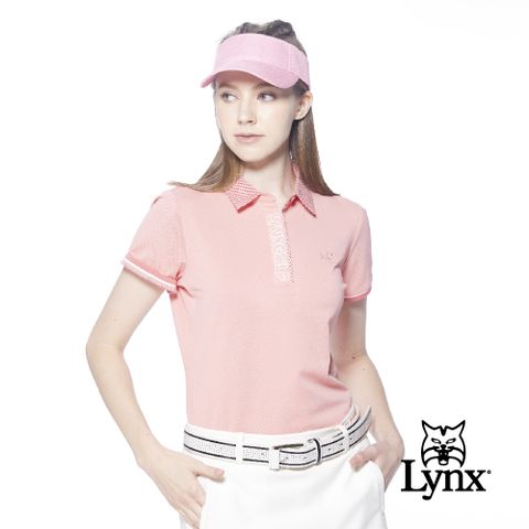 Lynx Golf 女款吸濕排汗格紋領片門襟繡花設計短袖POLO衫(二色)