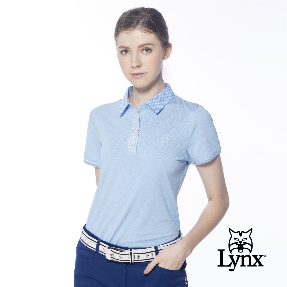 Lynx Golf 女款吸濕排汗格紋領片門襟繡花設計短袖POLO衫(二色)