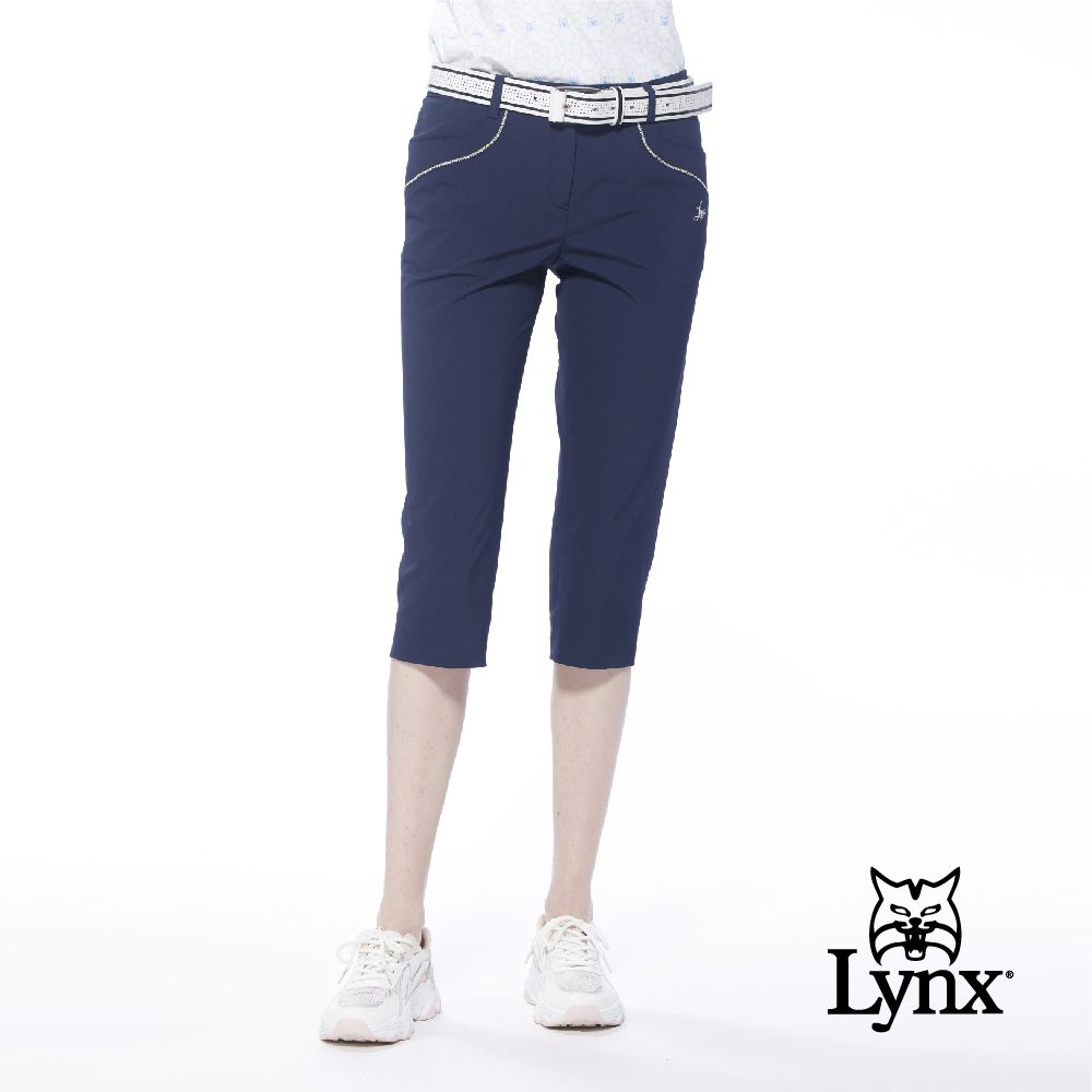 Lynx Golf 女款日本布料吸汗速乾舒適配色口袋褲腳開衩窄管七分褲(二色)