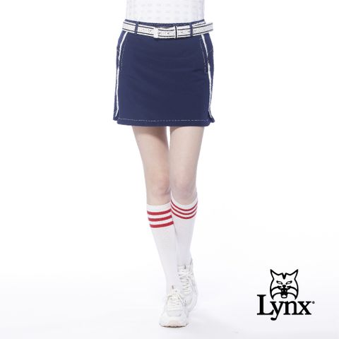 【Lynx Golf】女款彈性舒適素面款拉鍊口袋左腰頭Lynx繡花設計運動短裙(二色)