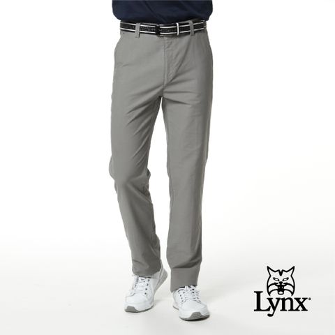 Lynx Golf 男款彈性舒適混紡造型織帶基本款單折休閒長褲(二色)