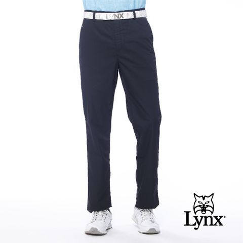 Lynx Golf 男款彈性舒適口袋織帶設計素面款式平面休閒長褲-黑色