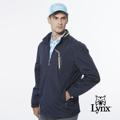 Lynx Golf 男款防風跳色內刷毛胸袋拉鍊設計連帽可收式長袖外套(二色)