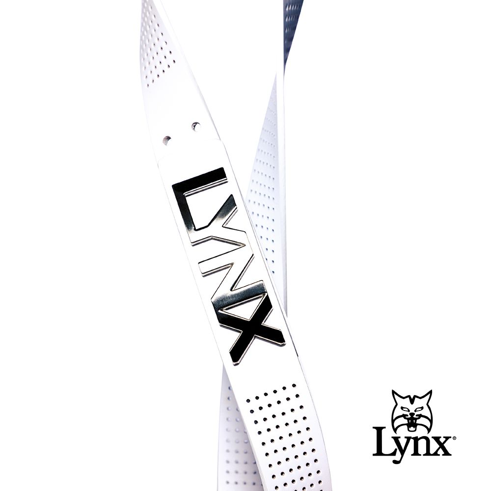 Lynx Golf 男款時尚立體雷雕LOGO打洞造型牛皮材質扣式皮帶(三色)