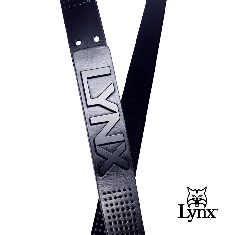 Lynx Golf 男款時尚立體雷雕LOGO打洞造型牛皮材質扣式皮帶(三色)