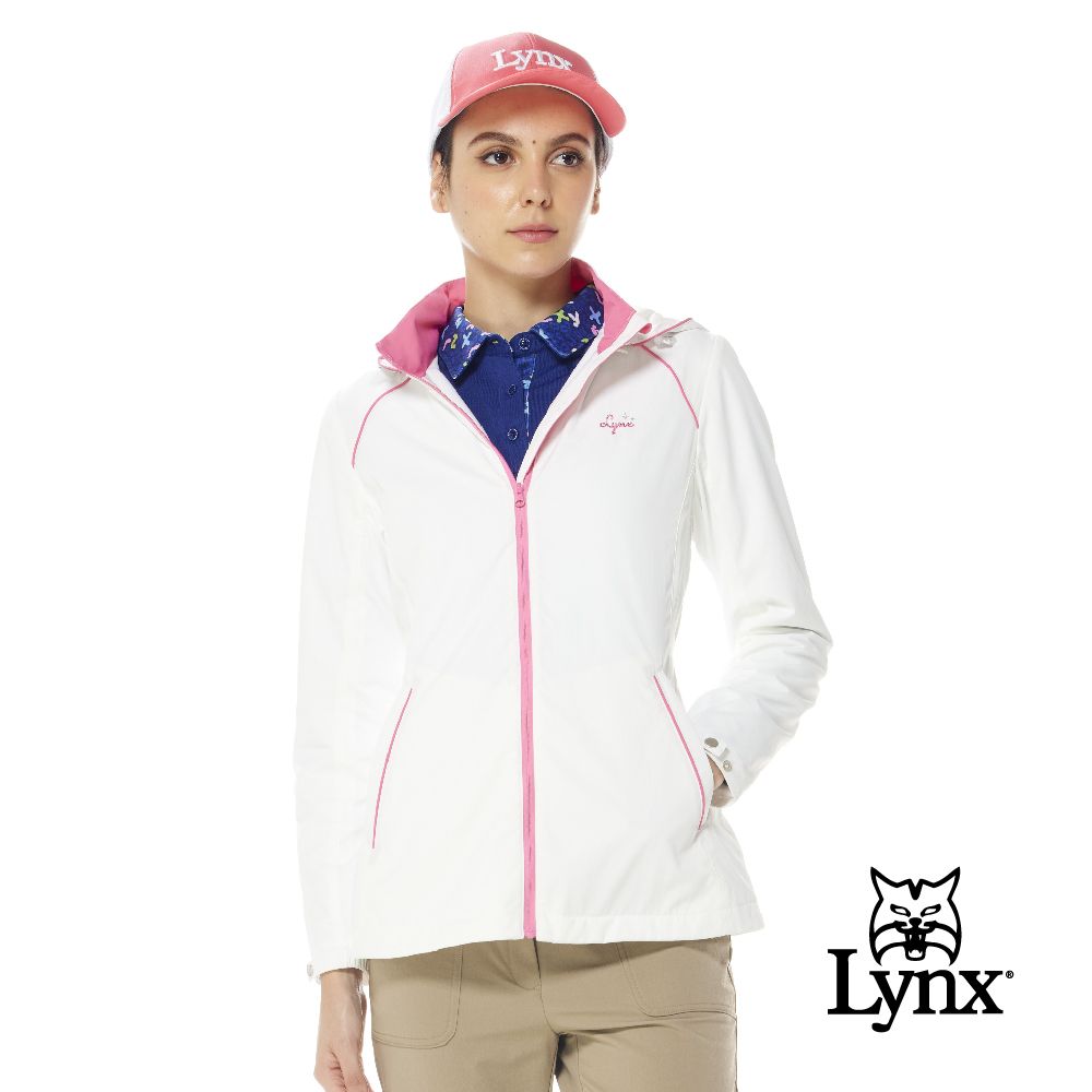 Lynx Golf 女款內刷毛保暖舒適反光印花設計拉鍊口袋長袖可拆式連帽外套(二色)