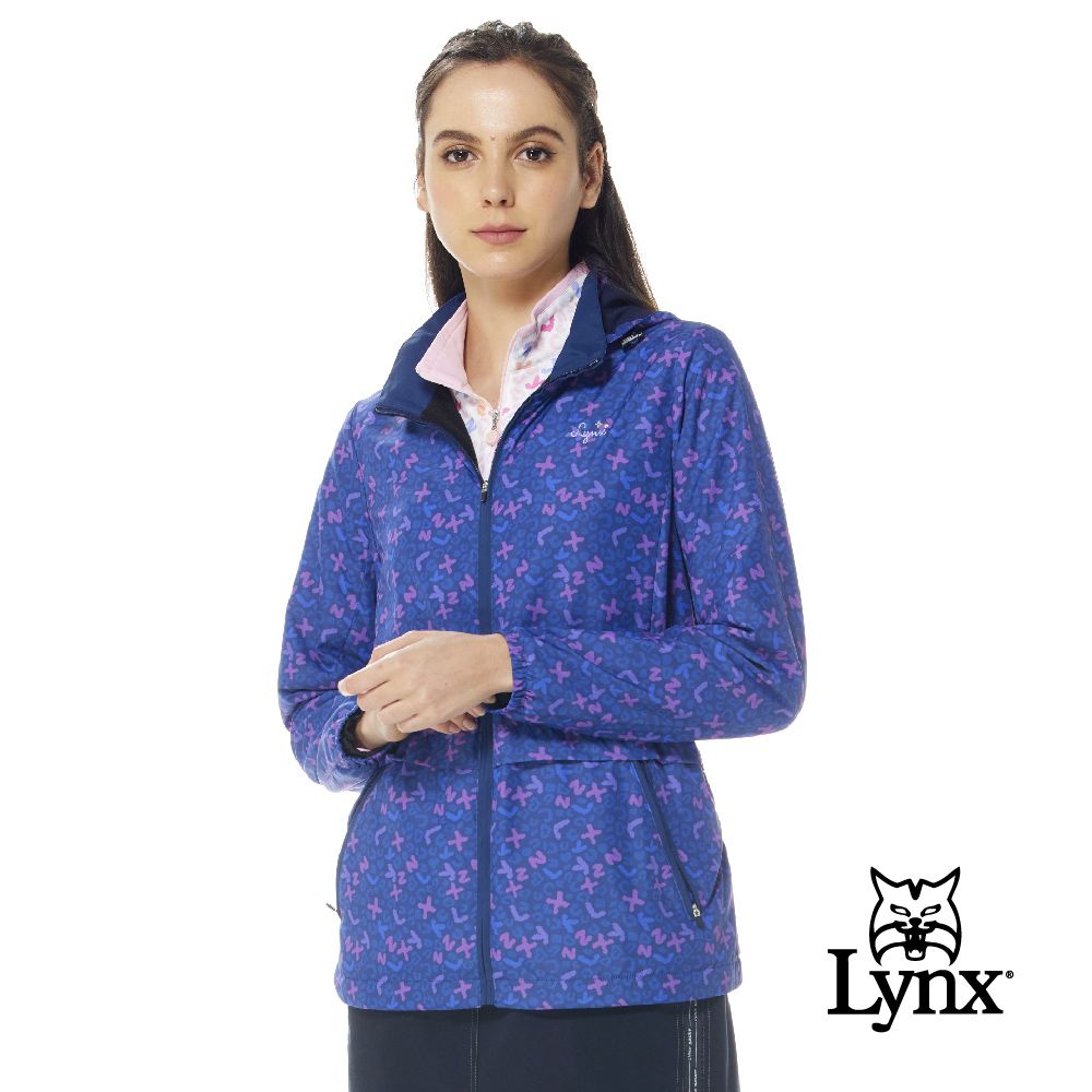 Lynx Golf 女款保暖舒適TRICOT內刷毛塗鴉風彩色Lynx英文印花長袖可拆式連帽外套(二色)