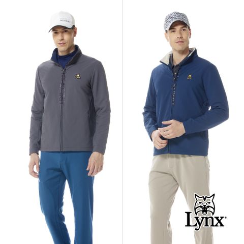 Lynx Golf 男款防潑水刷毛保暖門襟蓋布造型印花隱形拉鍊口袋長袖外套(二色)