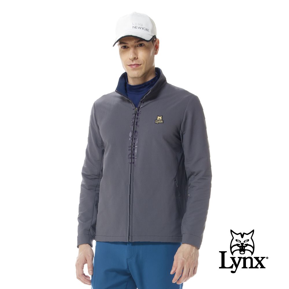 Lynx Golf 男款防潑水刷毛保暖門襟蓋布造型印花隱形拉鍊口袋長袖外套(二色)