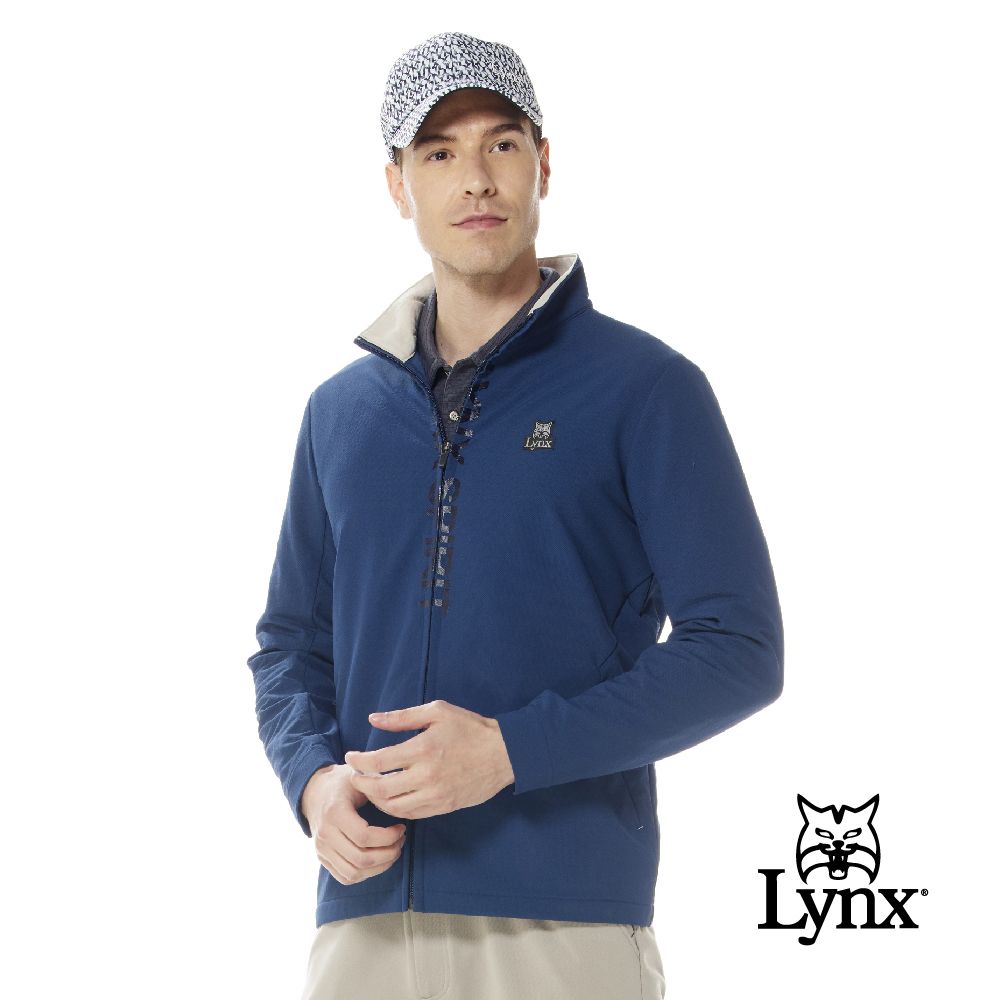 Lynx Golf 男款防潑水刷毛保暖門襟蓋布造型印花隱形拉鍊口袋長袖外套(二色)