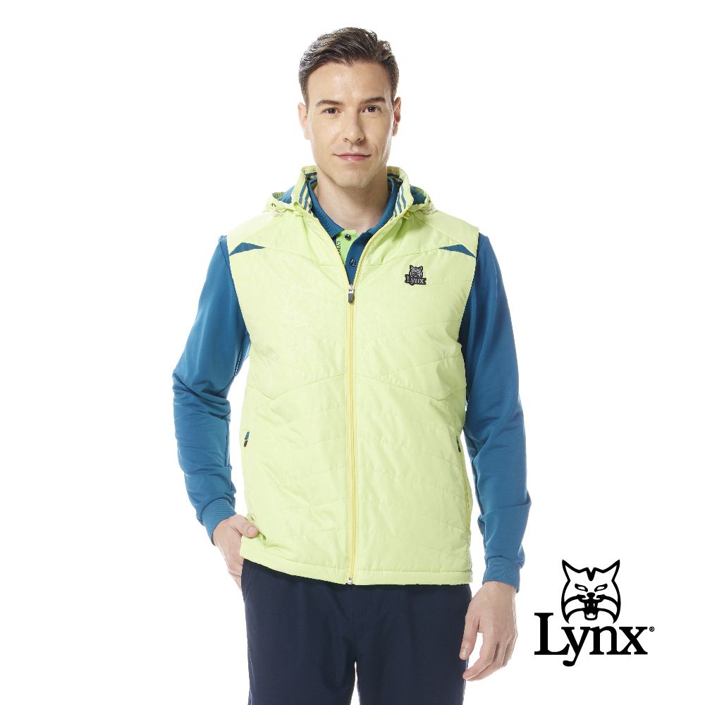 Lynx Golf 男款防風防潑水刷毛保暖壓光塗鴉風3M反光印花無袖可拆式連帽背心(三色)