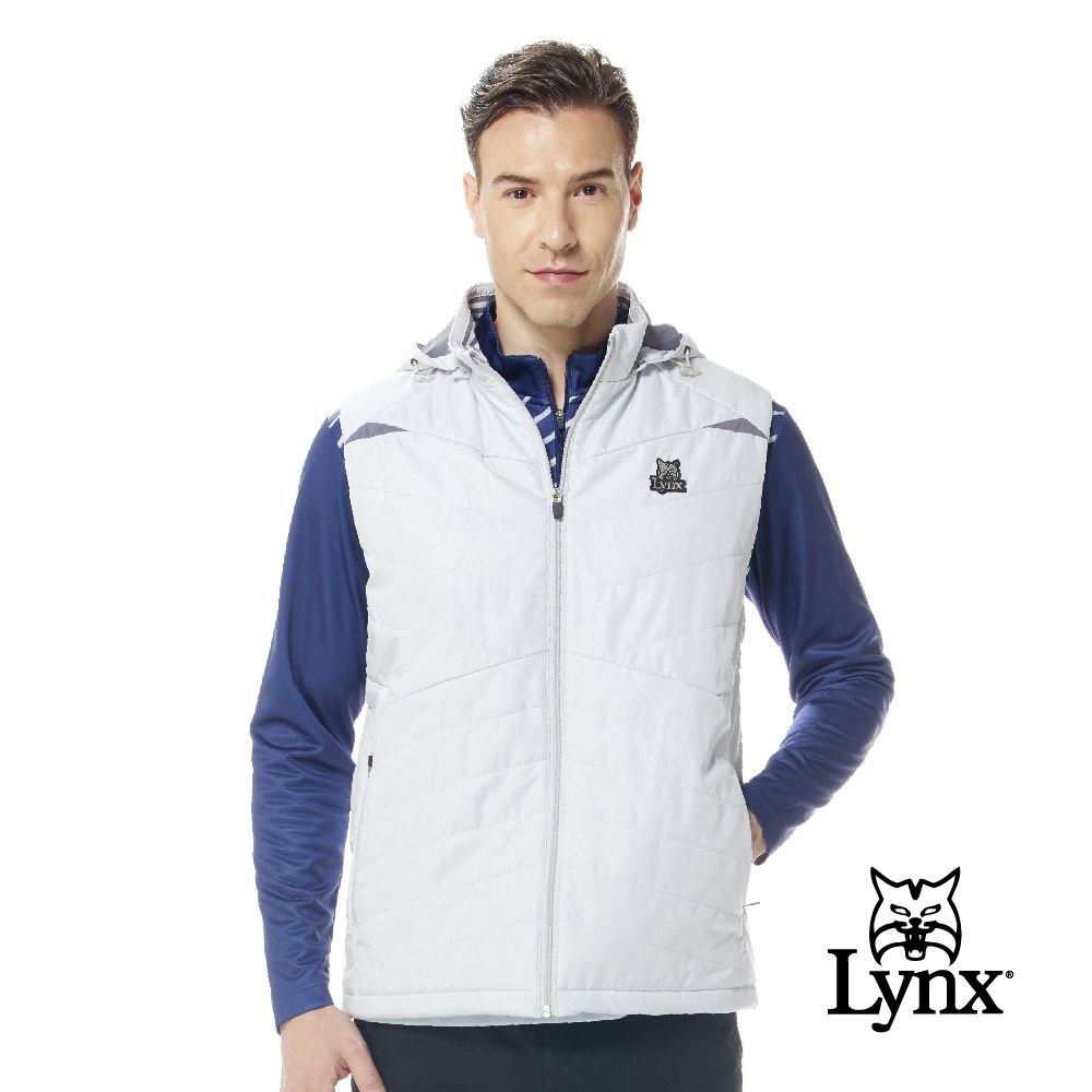 Lynx Golf 男款防風防潑水刷毛保暖壓光塗鴉風3M反光印花無袖可拆式連帽背心(三色)