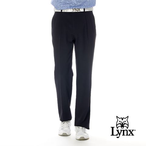 Lynx Golf 男款日本進口布料伸縮腰頭彈性舒適素面雙折西裝長褲-黑色