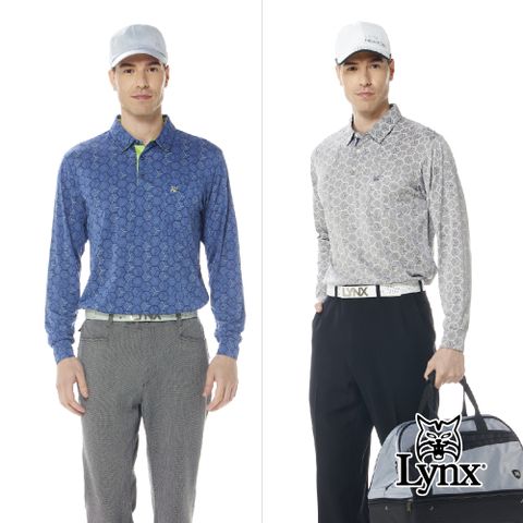 Lynx Golf 男款吸溼排汗抗UV立體方型蜂巢印花胸袋款長袖POLO衫(二色)