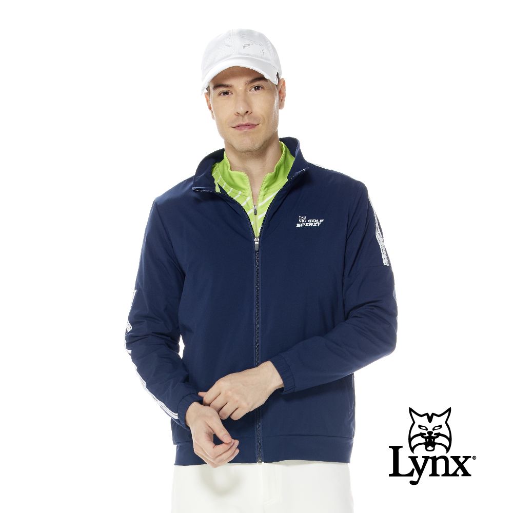 Lynx Golf 男款歐洲進口面料防潑水功能保暖兩臂LOGO織帶設計拉鍊口袋長袖外套(二色)