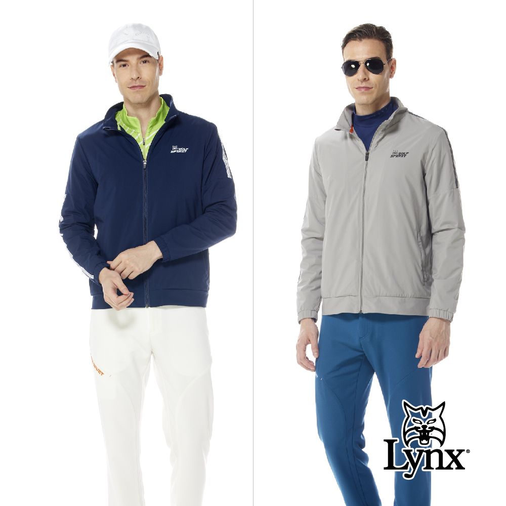 Lynx Golf 男款歐洲進口面料防潑水功能保暖兩臂LOGO織帶設計拉鍊口袋長袖外套(二色)