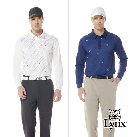 Lynx Golf 男款合身版保暖舒適內刷毛材質星球Lynx字樣印花夾標長袖POLO衫(二色)