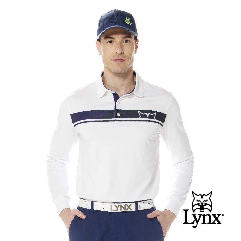 Lynx Golf 首爾高桿風格男款合身版吸溼排汗抗UV極簡風前後橫條印花長袖POLO衫(二色)