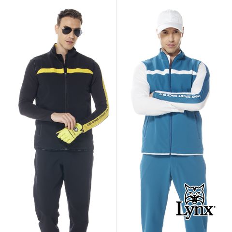 Lynx Golf 首爾高桿風格男款防風防潑水內刷毛保暖後背配布剪裁LOGO字樣無袖背心(二色)