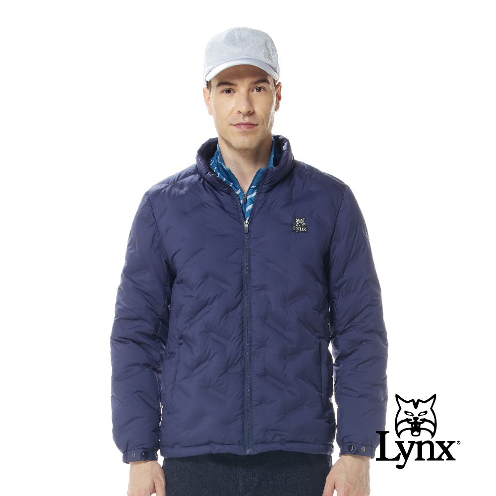 Lynx Golf 男款保暖防風羽絨壓紋設計羅紋內領後背剪接印花拉鍊口袋長袖外套(三色)