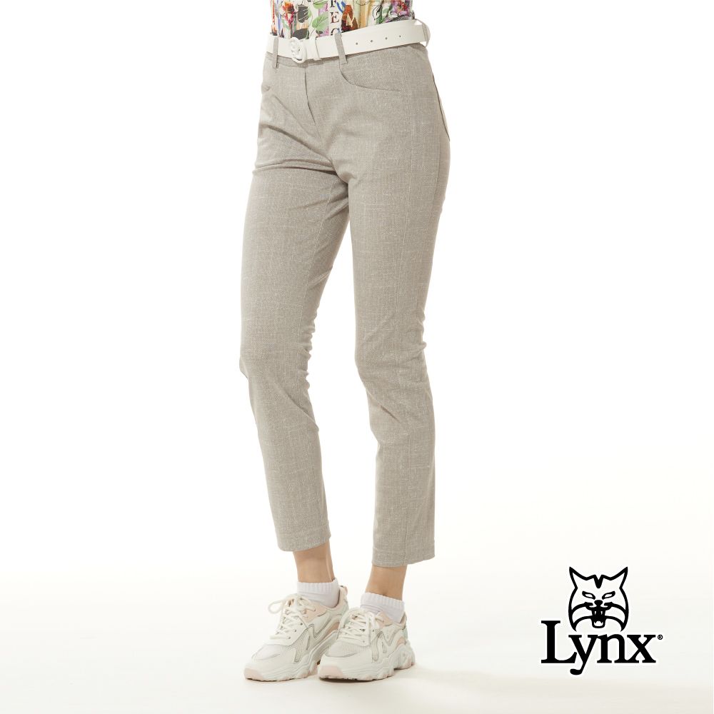 Lynx Golf 女款日本進口布料吸汗速乾抗UV造型褲口設計灰麻花紋九分窄管長褲(二色)