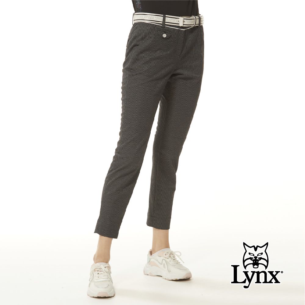 Lynx Golf 女款彈性舒適造型百搭時尚黑灰條紋小口袋設計九分窄管長褲(三色)