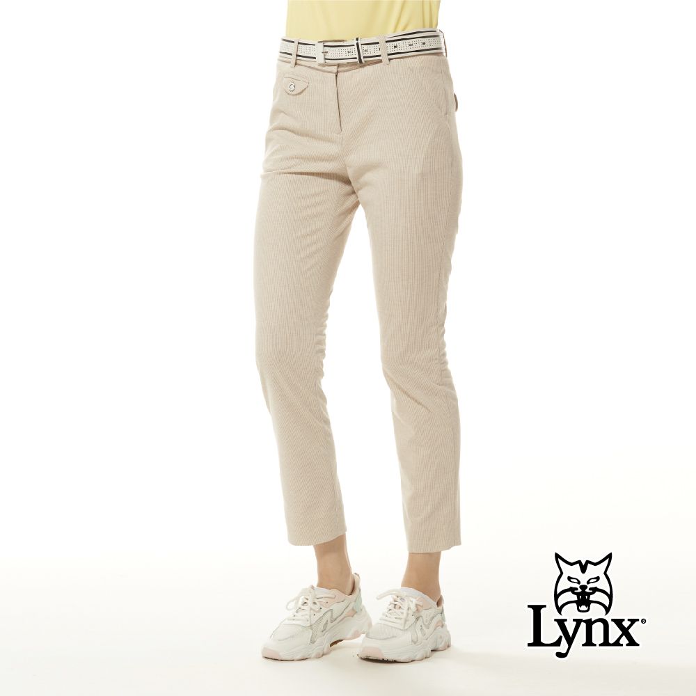 Lynx Golf 女款彈性舒適造型百搭時尚黑灰條紋小口袋設計九分窄管長褲(三色)