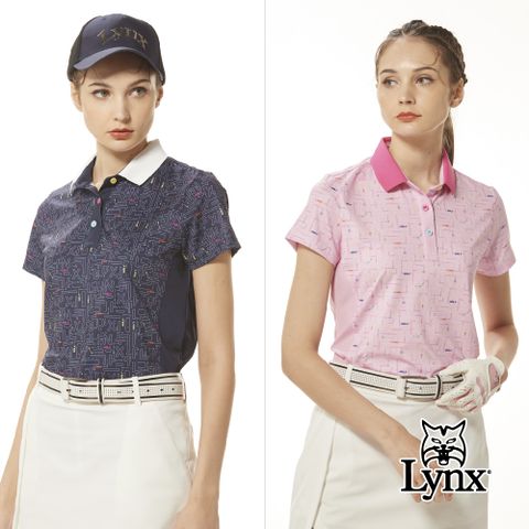 Lynx Golf 女款吸汗速乾復古小精靈遊戲印花三色彩扣造型POLO衫/高爾夫球衫(二色)