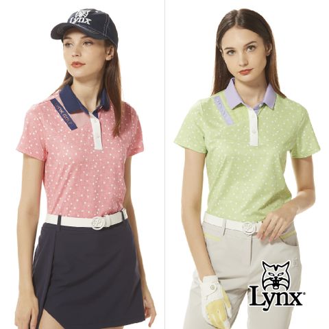 Lynx Golf 女款吸汗速乾合身版水波紋組織右胸造型配布反光印設計POLO衫/高爾夫球衫(二色)