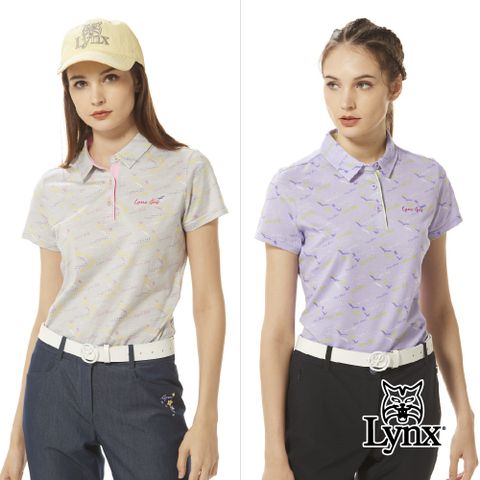 Lynx Golf 女款純棉雙絲光面料滿版鳥類剪影印花短袖POLO衫/高爾夫球衫(二色)