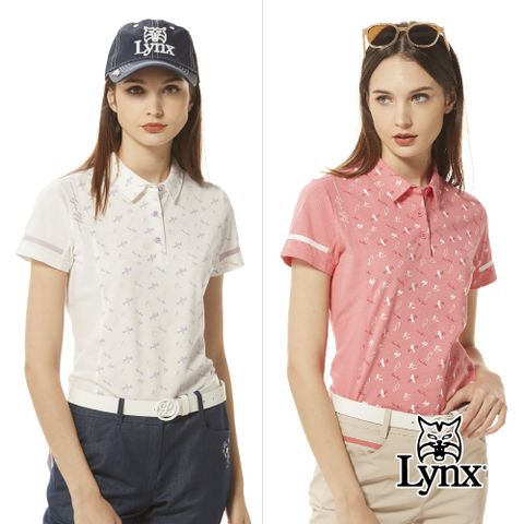 Lynx Golf 女款吸濕排汗抗UV涼感抗菌絲光網眼布料鳥類剪影印花短袖POLO衫(二色)