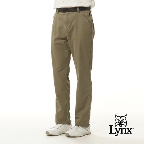 Lynx Golf 男款彈性舒適混紡材質經典好搭色系素面款式平面休閒長褲-棕色