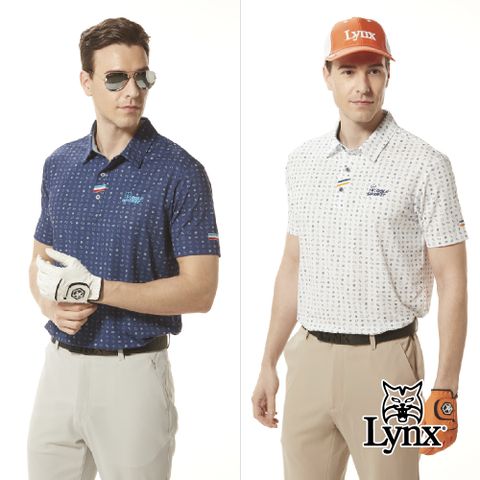 Lynx Golf 男款銀離子抗菌除臭配色織帶造型數位電玩印花短袖POLO衫/高爾夫球衫(二色)