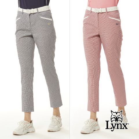 Lynx Golf 女款日本進口布料吸汗速乾排經典百搭格紋造型配布剪裁設計窄管九分褲(二色)