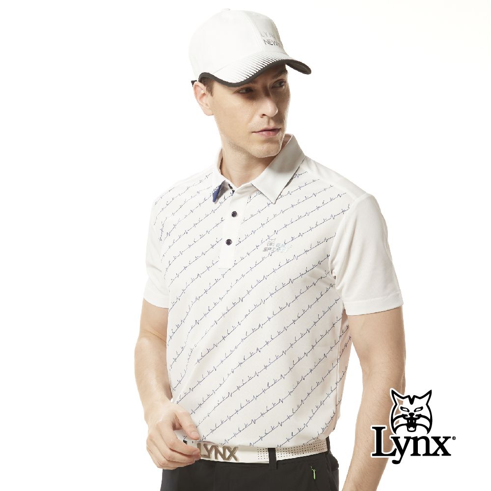 Lynx Golf 男款吸排抗UV機能網眼布材質Lynx斜紋印花短袖POLO衫/高爾夫球衫(三色)