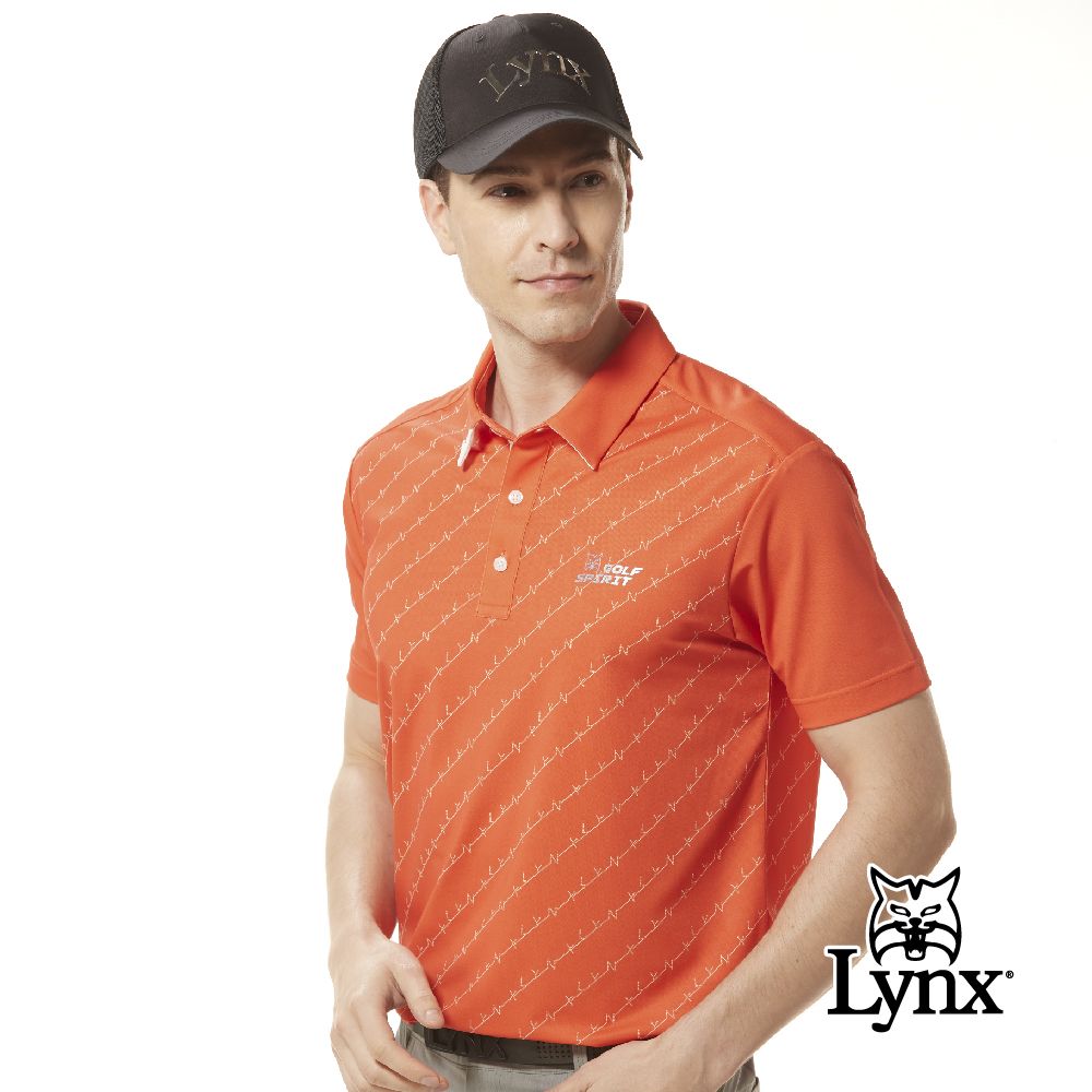 Lynx Golf 男款吸排抗UV機能網眼布材質Lynx斜紋印花短袖POLO衫/高爾夫球衫(三色)