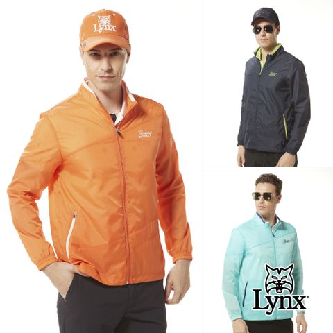 Lynx Golf 男款輕量沖孔透氣布料剪裁斜紋造型拉鍊口袋長袖外套(三色)