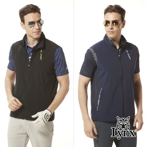 Lynx Golf 男款防潑水四面彈性網布剪接隱形胸袋拉鍊口袋無袖背心(二色)