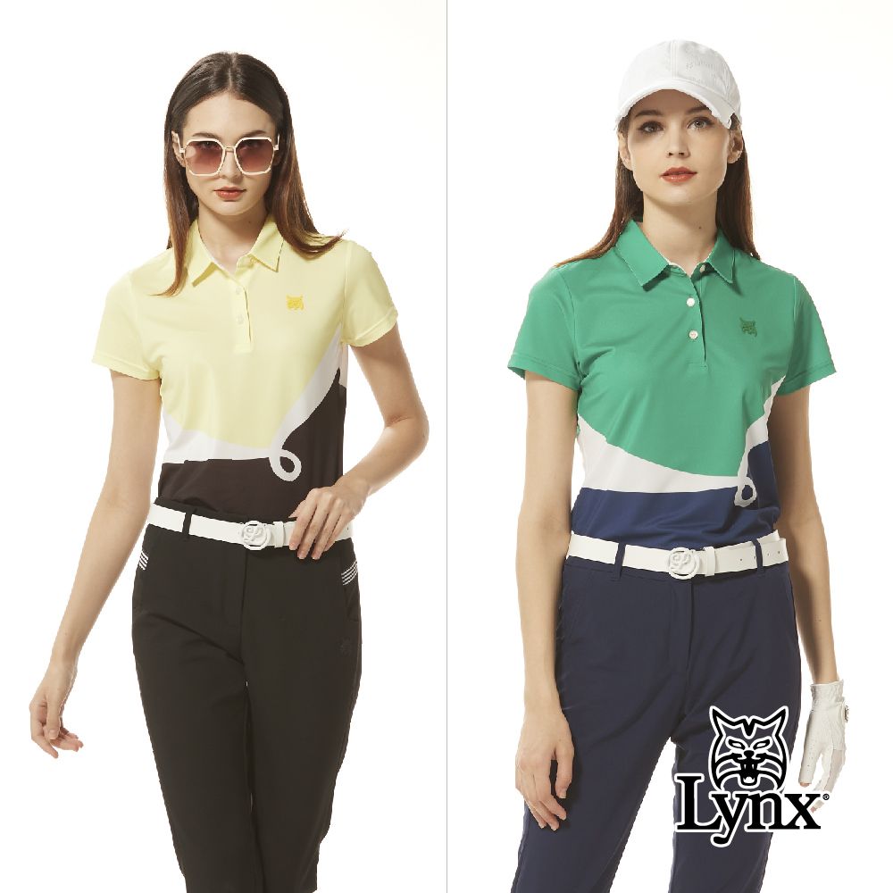 Lynx Golf 首爾高桿風格女款合身版吸排抗UV上下配色曲線造型山貓膠標POLO衫/高爾夫球衫(二色)