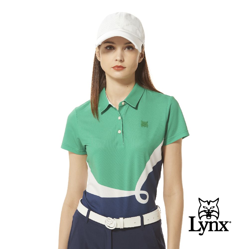 Lynx Golf 首爾高桿風格女款合身版吸排抗UV上下配色曲線造型山貓膠標POLO衫/高爾夫球衫(二色)