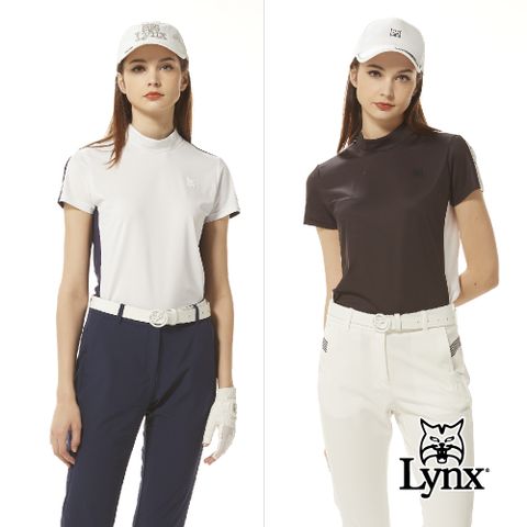 【Lynx Golf】首爾高桿風格！女款合身版吸溼排汗前後跳色配布造型後開拉鍊POLO衫/高爾夫球衫(二色)
