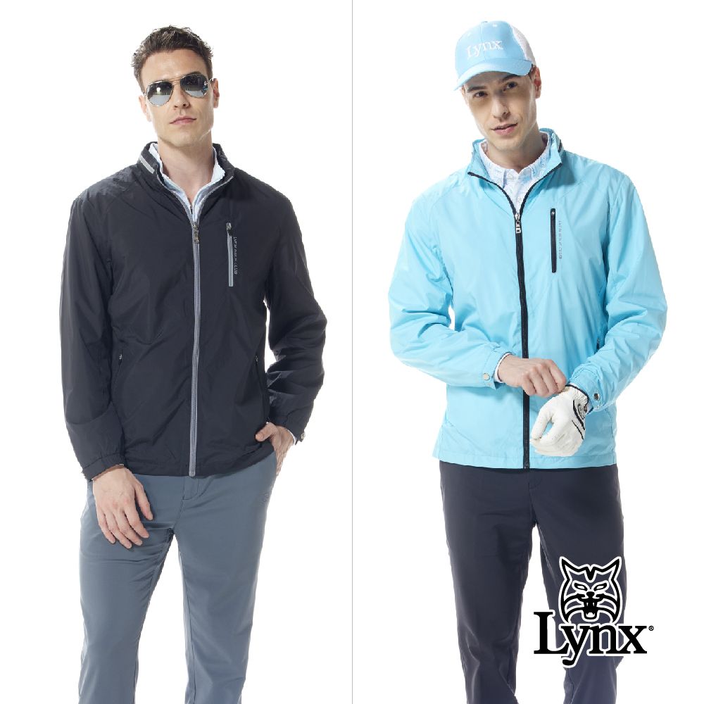 Lynx Golf 男款防風內刷毛胸袋拉鍊連帽可收式設計配色拉鍊長袖外套(二色)