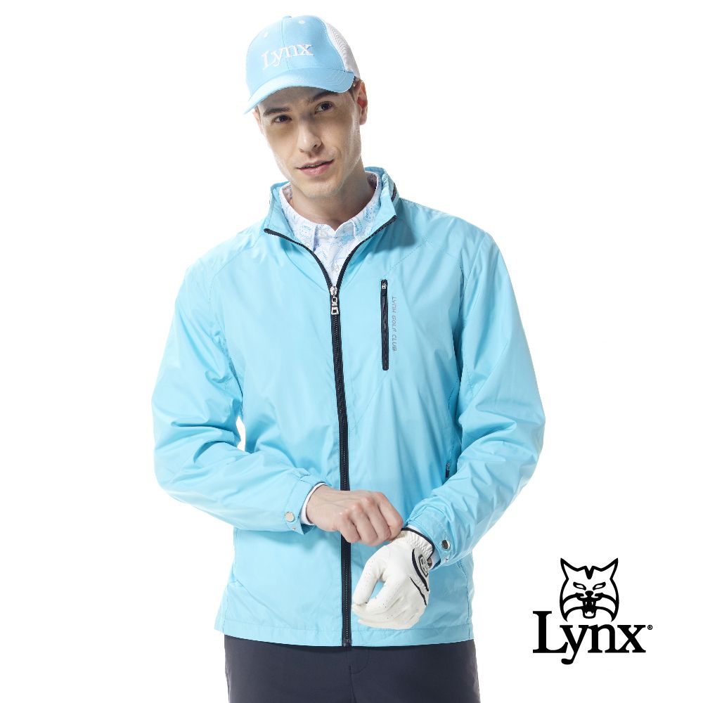 Lynx Golf 男款防風內刷毛胸袋拉鍊連帽可收式設計配色拉鍊長袖外套(二色)