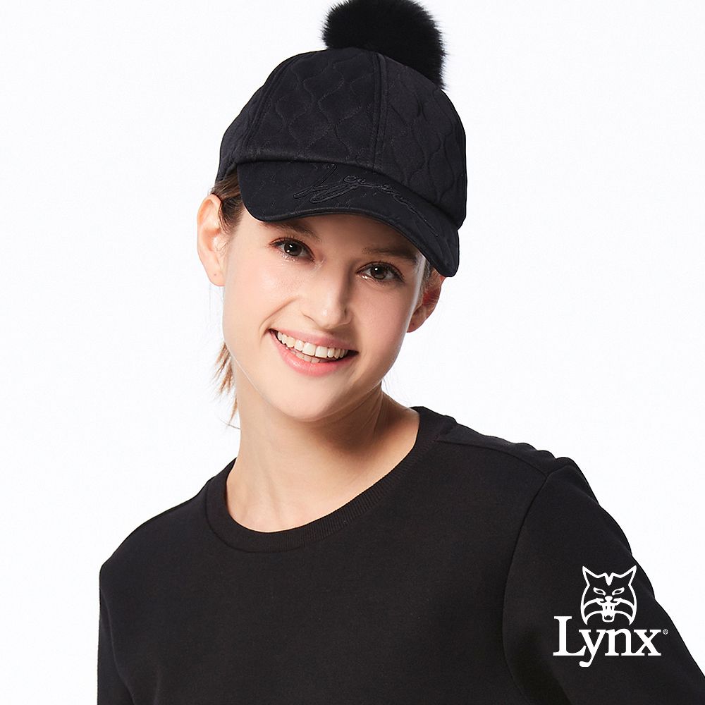 Lynx Golf 女款日本進口布料花紋造型遮陽時尚毛球帽馬球帽可調節式球帽-黑色