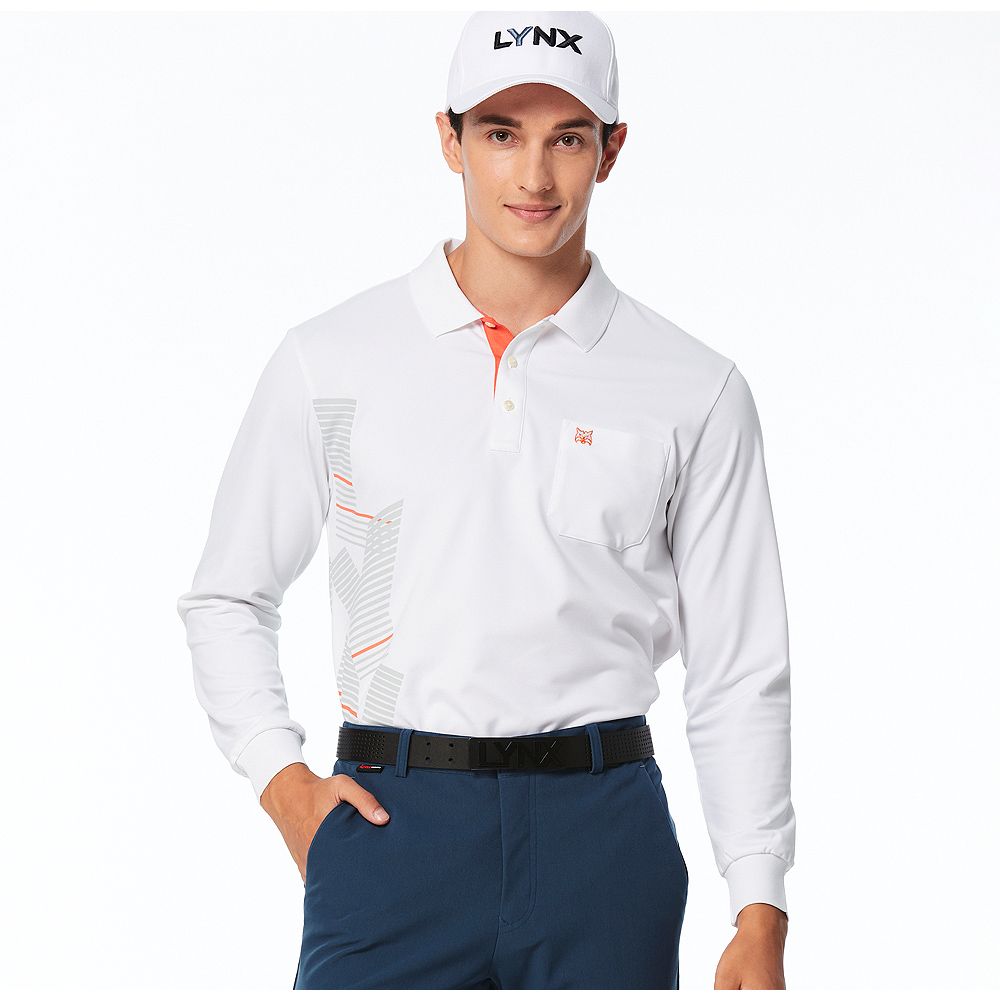 Lynx Golf 男款吸溼排汗抗UV羅紋領造型脇邊Lynx印花設計胸袋款長袖POLO衫(二色)